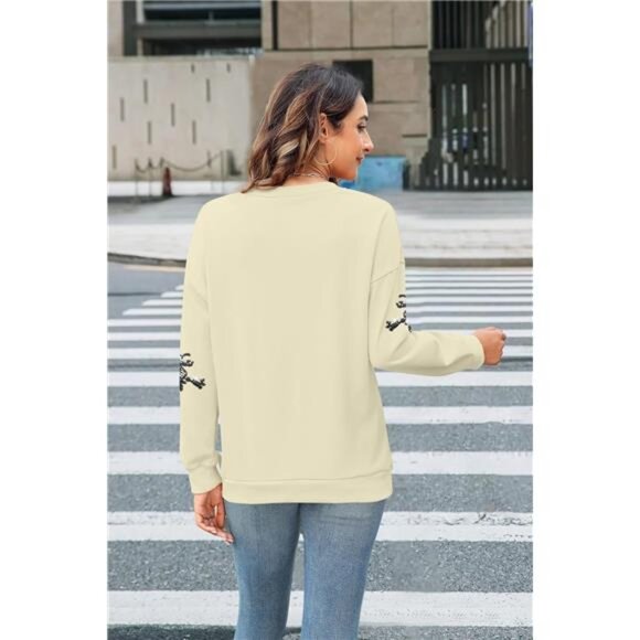 Halloween Sweatshirt – Ghost & Sequin Witch Graphic Crewneck Pullover - Picture 3 of 4